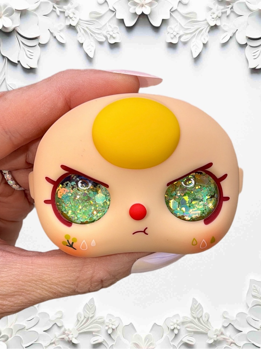 Baby Three 80% Face Yellow Hair Disney STITCH Background Green Glitter Eyes 💛💚